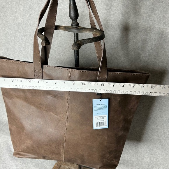 New Genuine Leather Tote Bag Chocolate Brown Classic Shopping Handbag Purse - Picture 2 of 7